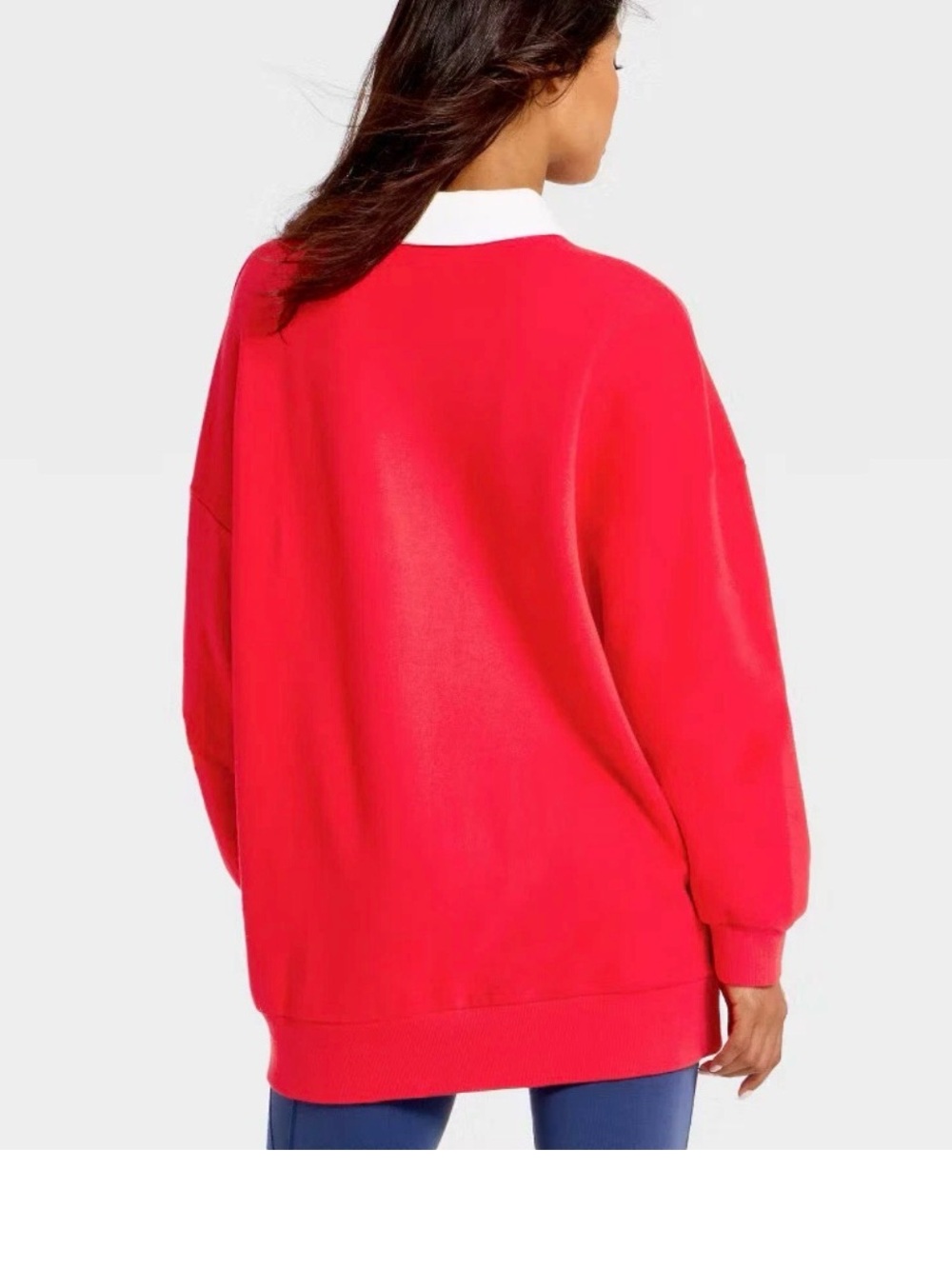 Red Rugby-Style Pullover Sweater with White Collar - Picture 2 of 3